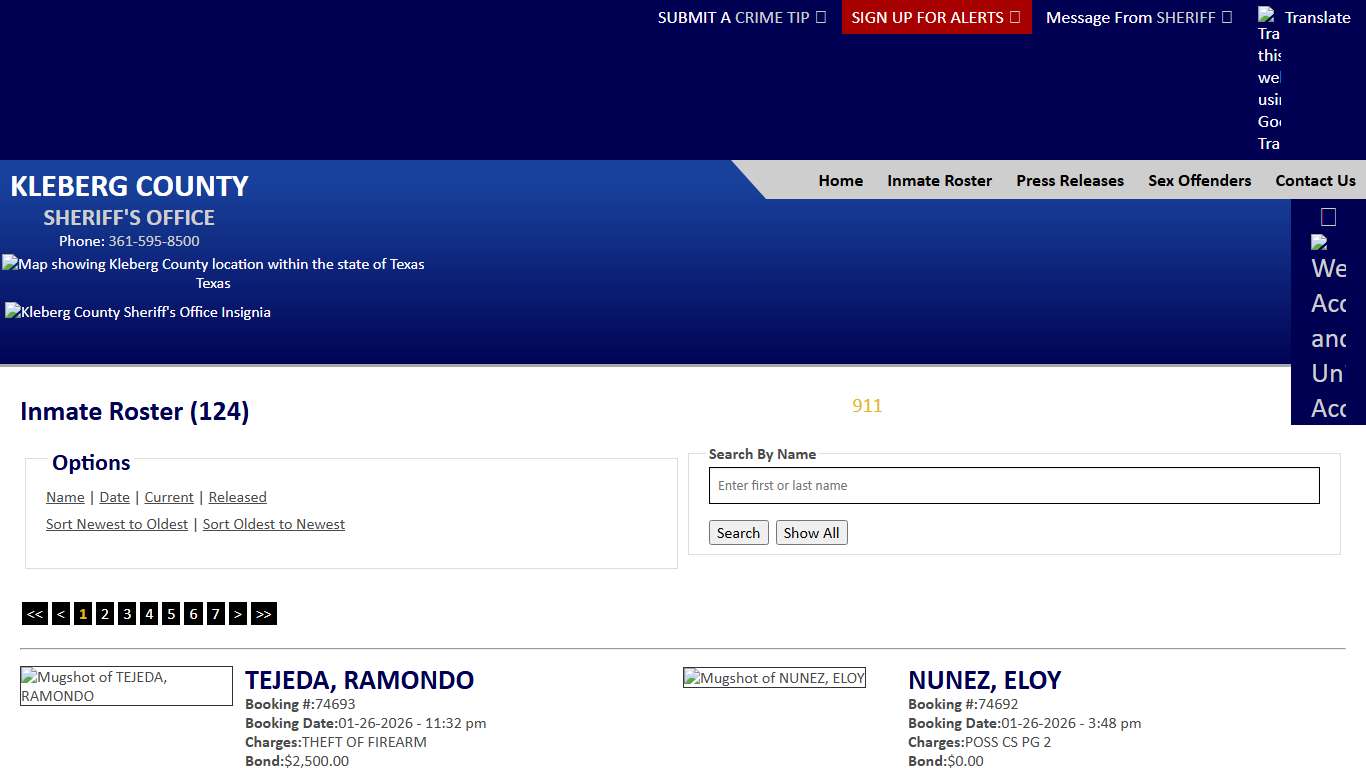 Inmate Roster - Current Inmates Booking Date Descending - Kleberg County Sheriff